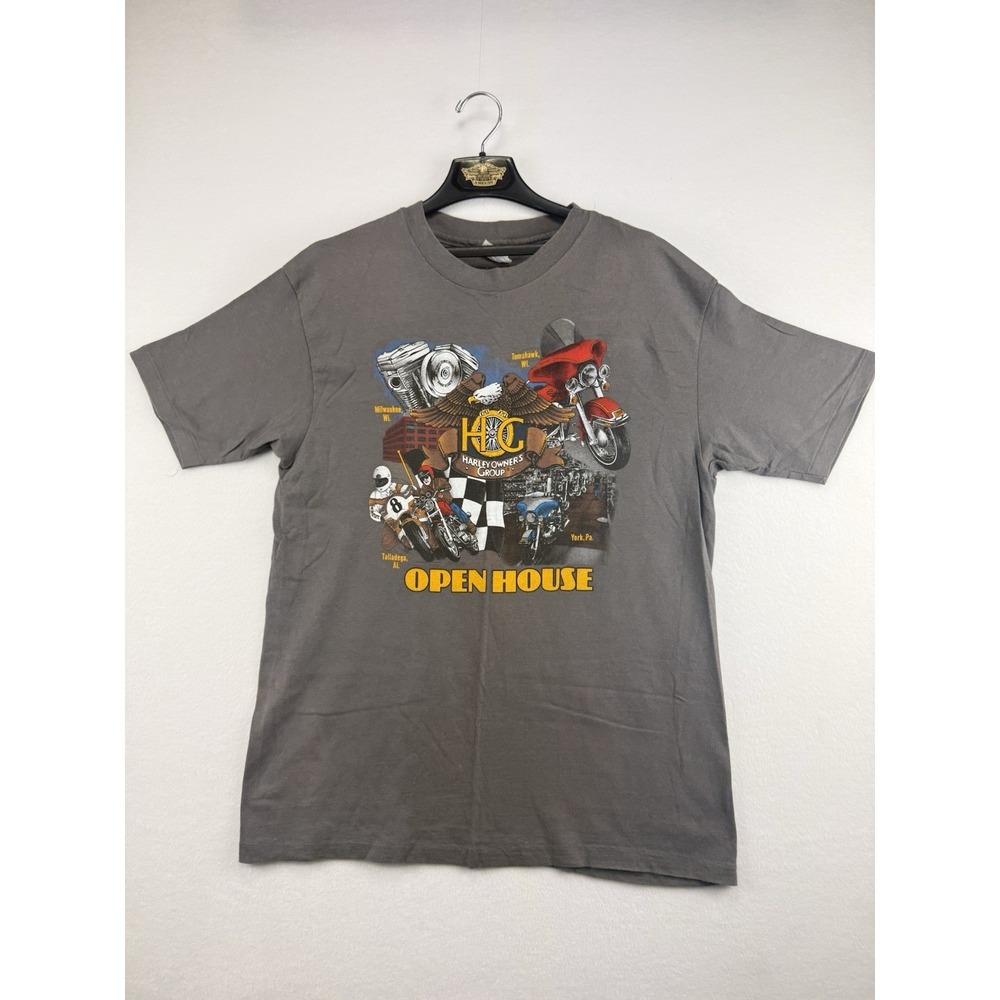 Vintage Harley Davidson HOG Open‎ House T Shirt USA Made Biker XL Gray 90s